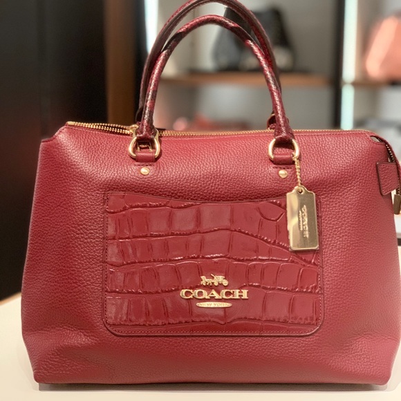 Coach Emma Leather Satchel in Wine/ Gold color - Picture 2 of 8